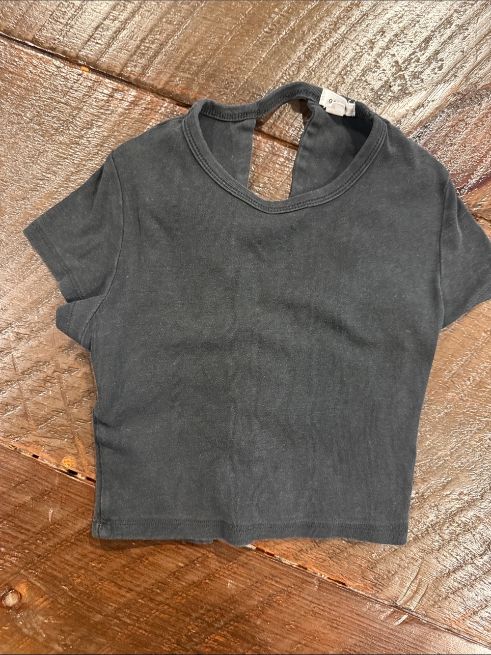 Garage Black Short Sleeve Crop Top with Back Keyhole and tie